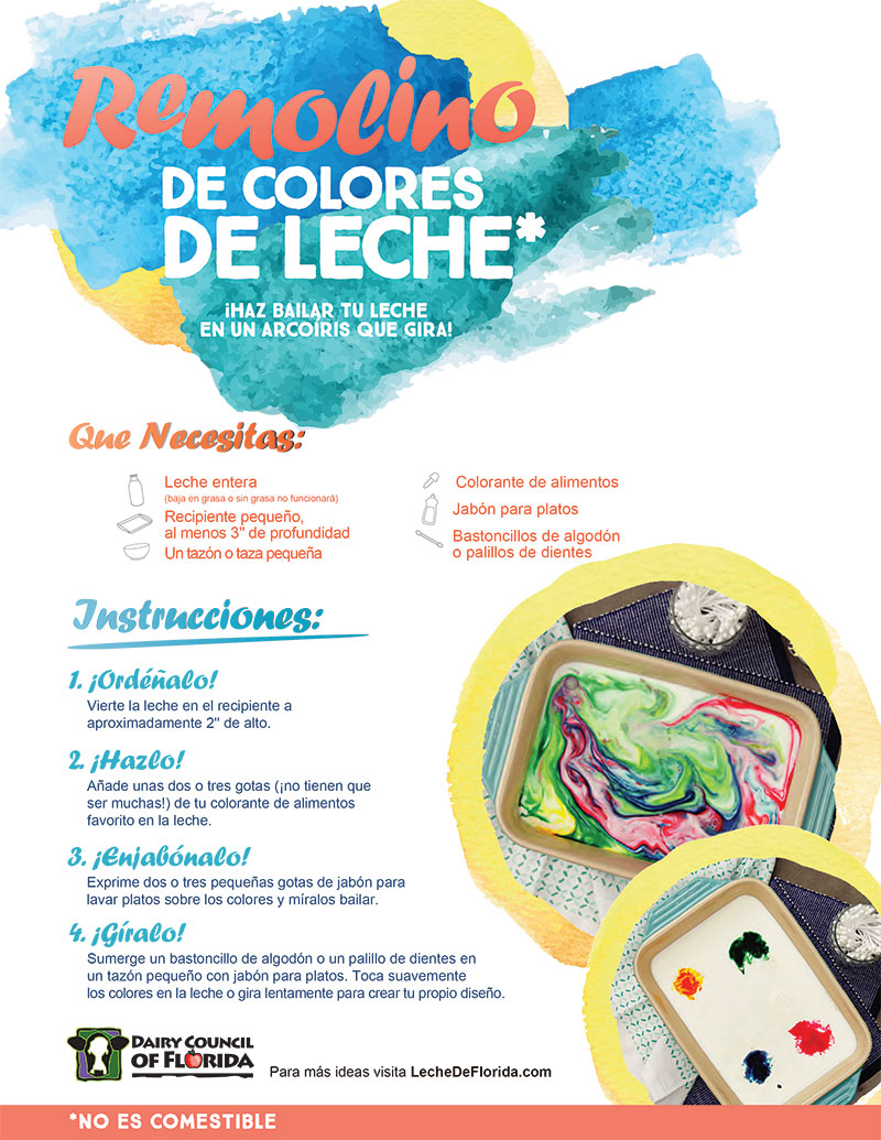 Instrucciones para Remolino de colores de leche