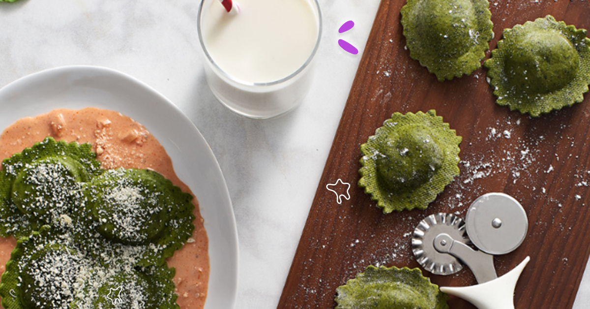 Ravioli De Espinacas A Los 3 Quesos En Salsa De Crema De Chalotas