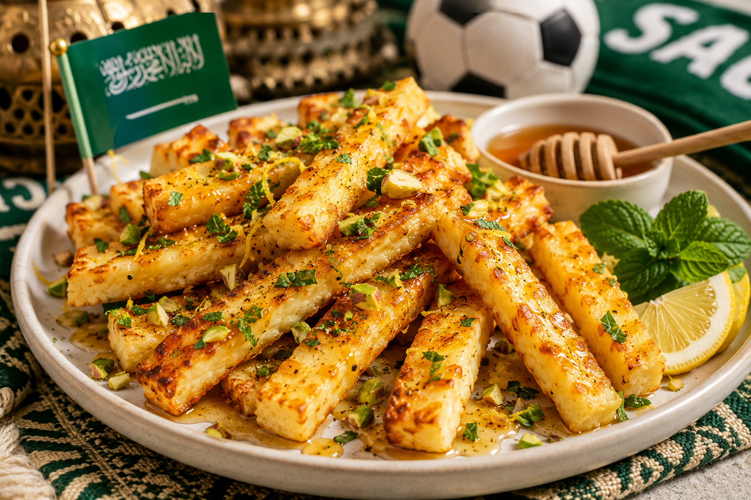 Bastones Crujientes de Halloumi con Miel y Menta 